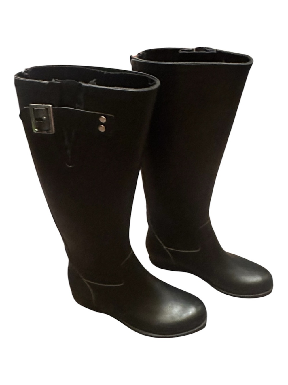 Steve Madden Black Tall Waterproof Women's Rain Boots with Buckle
